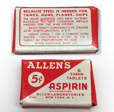 RARE WW2 US 1939 Allens-Aspirin Wartime Packaging Patriotic Medical Unopened