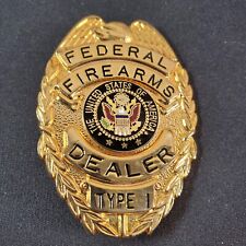 Federal Firearms Dealer Type 1 Badge Gold tone Metal Pin on Back reproduction  picture