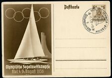 German WW2 Postcard 1936 Summer Olympics Kiel Sailing Event Swastika Postmark picture