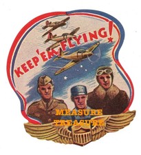 1940S WW2 KEEP 'EM FLYING PILOT PLANES WAR BONDS PATRIOTIC POSTER STAMP F68
