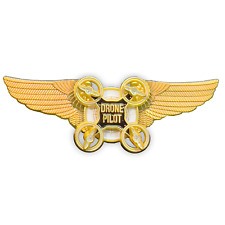 BL4-005 Gold Full size UAS FAA Commercial Drone Pilot Wings pin with spinning pr picture