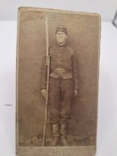 CIVIL WAR CDV ARMED RIFLE IN GREY FULL VIEW ARMED SOLDIER W/FRAME BUCKLE picture