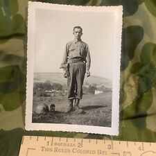 WW2 US ARMY 2nd ARMORED SOLDIER POSING WITH DECAL HELMET,CAMERA AND 45,COOL PIC picture