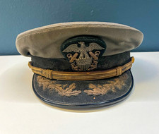 WWII WW2 USN US Navy Officer Captain Gray Bancroft Visor Cap Size 7 1/2