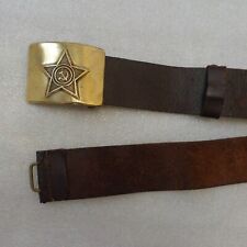 Star Buckle Vtg Real Leather Belt Soviet Army Russian Officer USSR Military Gear picture