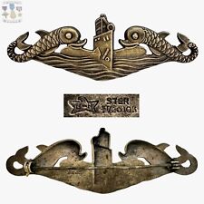 1/20 10K GOLD STERLING WW2 US NAVY SUBMARINE BADGE DEEP WAVE OFFICER DOLPHINS HH picture