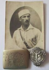 Rare Antique Lot Old photo,belt buckle and badge of military athletic club Yunak picture