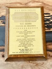 USS North Carolina Battleship War Record Plaque 1942-1945 Vintage From Soldier picture