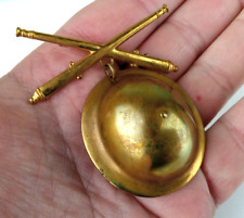 Original WWI Military Crossed Cannons Helmet Goldtone Sweetheart Pin Brooch picture