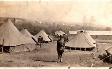 WW1 US Army Soldier in Camp With Tents  Original Photo picture