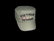 U.S MILITARY VIETNAM VETERAN HAT FLAT TOP OD GREEN BALL CAP VIETNAM RIBBONS picture
