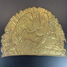 Antique Embossed Brass US Militia Shako Cap Plate Badge Eagle E Pluribus Unum