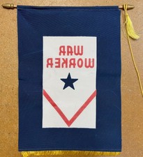 Vintage War Worker Banner WWII Home Front Blue Star Victory V Flag Fringe Tassel
