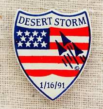 Desert Storm Lapel Pin Vintage Military US Flag 1991 Shield Red White Blue picture