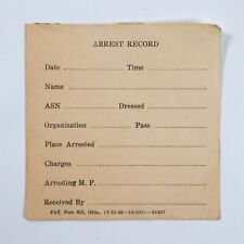 Vintage US Army Arrest Record Military Police Paper Form WW2 Fort Sill Oklahoma picture