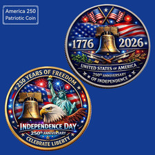 USA 250th Anniversary Independence Day Liberty Bell Eagle Challenge Coin