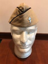 WWII US ARMY CHAPLAIN OVERSEAS HAT CAP TAN WOOL BLACK PIPING SIZE 7 1/4 CLEAN picture