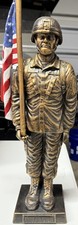 US Army Combat Ready Soldier Military Statue holding Flag, “Honor and Bravery”