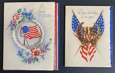 Lot of 2 World War II Era Army Vintage HAPPY BIRTHDAY US Flag Greeting Card picture