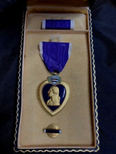 WWII PURPLE HEART MEDAL UNNAMED w/RIBBON BAR,  LAPEL PIN  ORIGINAL COFFIN CASE picture