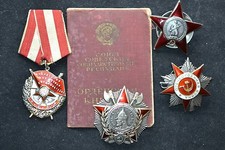 SOVIET RUSSIAN GROUP SET ORDER NEVSKY RED BANNER STAR  PATRIOTIC WITH DOCUMENTS