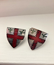 Silver Shield Red Enamel Cross Pin/Button by Robbins Co. Attleboro Mass. picture