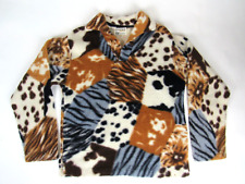 Vtg 1960's Campus Kodiak Animal Patchwork Print Fleece Pullover Jacket M 50s 60s picture
