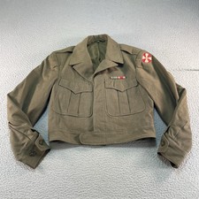 Vintage WWII US Army Ike Jacket Wool OD Green 38L Patch Ribbons Mens Uniform