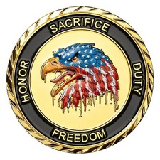 Flag Freedom Eagle in Gold Honoring Our Veterans and Active-Duty Service Members