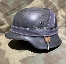 Original WWII German Luftwaffe Single Decal M42 Helmet ET66 W/Breadbag Strap picture