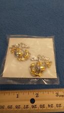 PAIR OF - EAGLE GLOBE AND ANCHOR SILVER &  GOLD TONE HAT LAPEL PINS MARINES -NEW picture