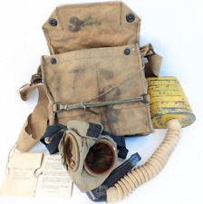 Antique WWI US Gas Mask Set Satchel Bag Strap Instructions Record Card picture