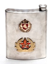 Soviet Red Army Military Emblem /Lithuanian Police Badge Metal Flask 5 x 4 x 1"