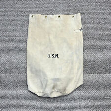 Vintage USN Duffle Bag White Cotton Canvas Stenciled Ruck Sack Holes Flaws picture