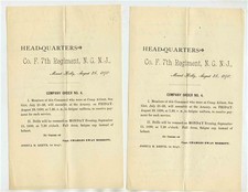 Headquarters Co F 7th Regiment NG N J Company Order Civil War Battles & Action