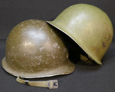WWII US M1 Combat Helmet Shell x 2 - Front Seam Swivel Bail Militaria Prop 1944 picture