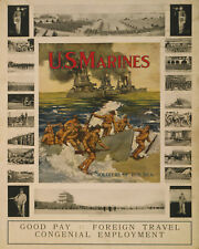 WW1 War Time Poster 11X14 Photo U.S. Marines Good pay - foreign travel picture