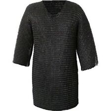 BUTTED CHAIN MAIL SHIRT BLACK LARGE HAUBERK MEDIEVAL CHAINMAIL ARMOR X-mas Gift picture
