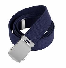 U.S MILITARY BLUE WEB BELT WITH CHROME PLATED SOLID BRASS BUCKLE U.S.A MADE picture