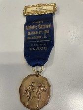100 YR OLD RIBBON 1st PLACE MEDAL PROV RI 1926 SPORTS ATHLETIC RELAY RACE ARMORY