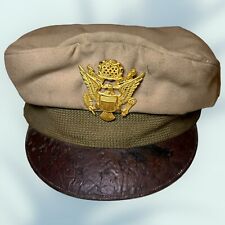 WW2 US Military Crusher Officer Khaki Summer Service Visor Hat Cap WWII 7 1/8 picture