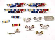 WWII US Army Ribbon Bars Lot & Pins plus Dog Tag One Owner 1940s-50s picture