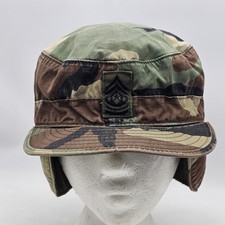 Vintage US Army Military Combat Field Cap Hat Woodland Camo Size 7 1/2 Ear Flaps