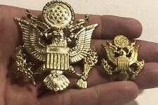 Lot Of 2 US Army Hat Cap Badges Military Eagle Insignia Screw Back Pins picture