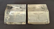 RARE 1945 Engraved Glass Book Ends WWII Passau Germany 125th Evac. Hospital picture