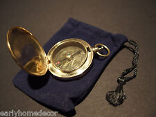 Antique Style Solid Brass Pocket Compass flip lid Signal mirror with bag picture