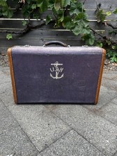 Vintage WWII Us Navy Suitcase Folk Art Custom Purple With Denim Liner Peterson