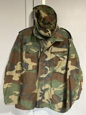 Vntg Army M65 Cold Weather Field Coat Woodland Camo Sz Small Short 1989 + Boonie picture