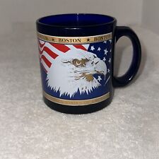 Vintage 1990’s Colbalt Blue Glass Boston United States Eagle Head Mug Gold Rare picture