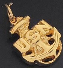 US USN Navy Military GOLD Plated Charm Anchor Size 0.85" Pendant